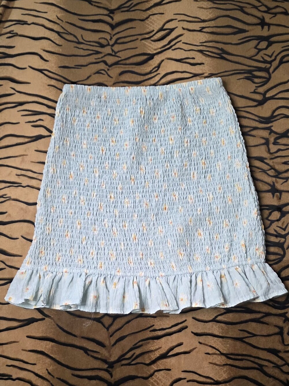 Light Blue Smocked Ruffle Hem Women's Skirt